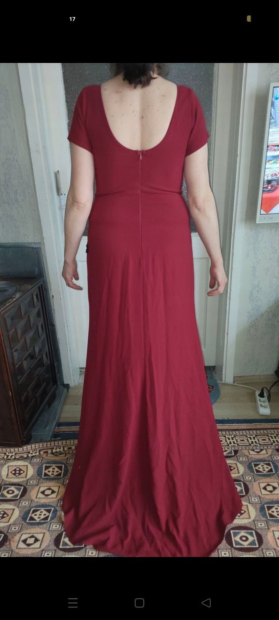 Bordo Nakışlı V Yaka Uzun Hamile Abiye Elbise - Görsel 3