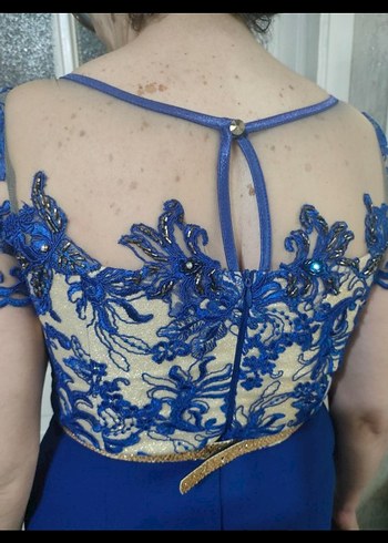 Mavi Dantel Detaylı Midi Abiye Elbise - Görsel 5