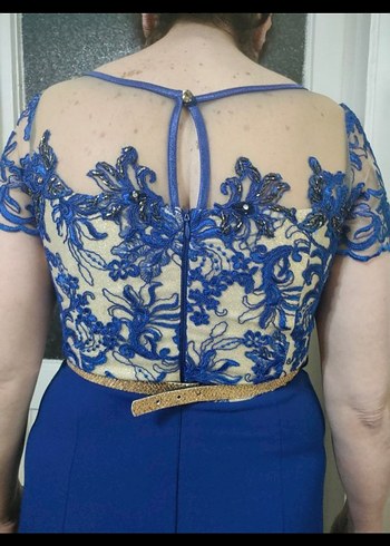 Mavi Dantel Detaylı Midi Abiye Elbise - Görsel 4