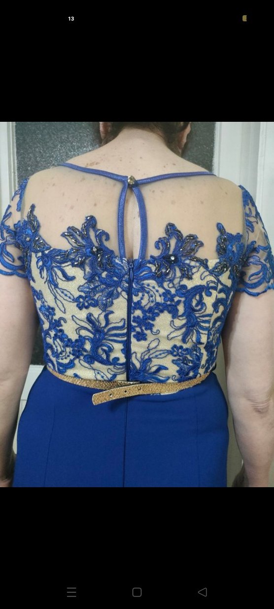 Mavi Dantel Detaylı Midi Abiye Elbise - Görsel 4