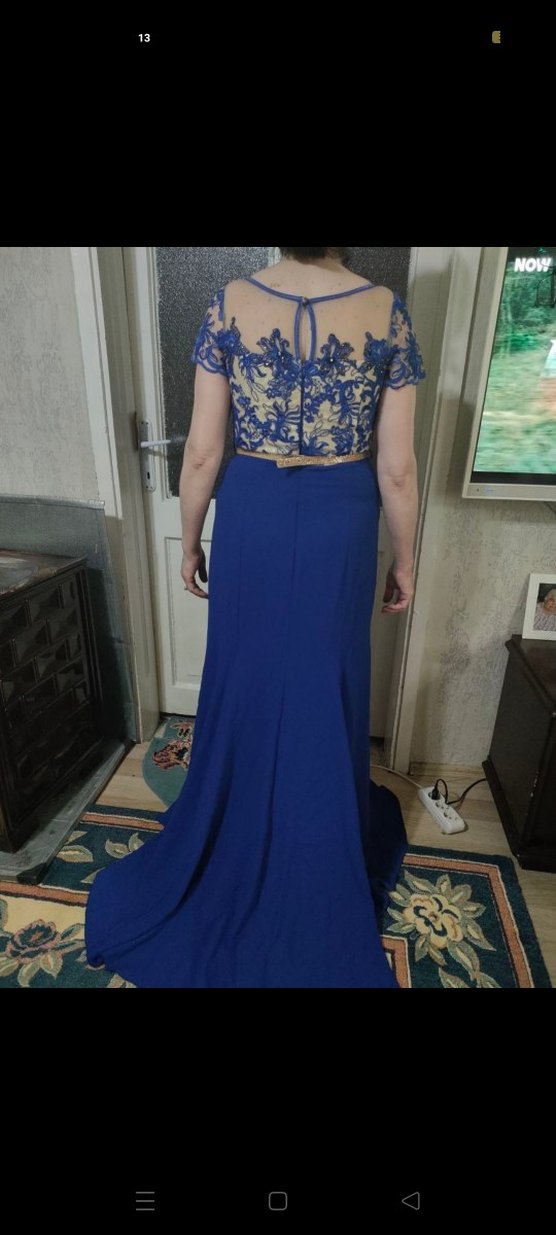 Mavi Dantel Detaylı Midi Abiye Elbise - Görsel 3