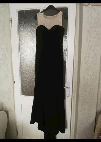 Siyah Drapeli V Yakalı Uzun Abiye Elbise - Görsel 4