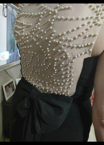 Siyah Drapeli V Yakalı Uzun Abiye Elbise - Görsel 7