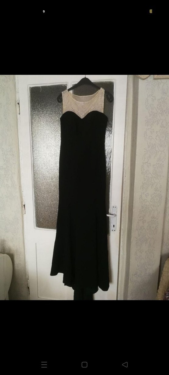 Siyah Drapeli V Yakalı Uzun Abiye Elbise - Görsel 4