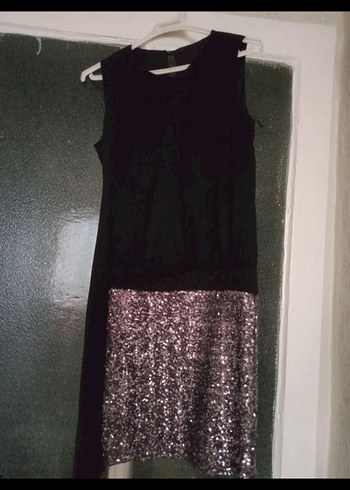 Siyah Parlak Payetli Mini Elbise - Görsel 3