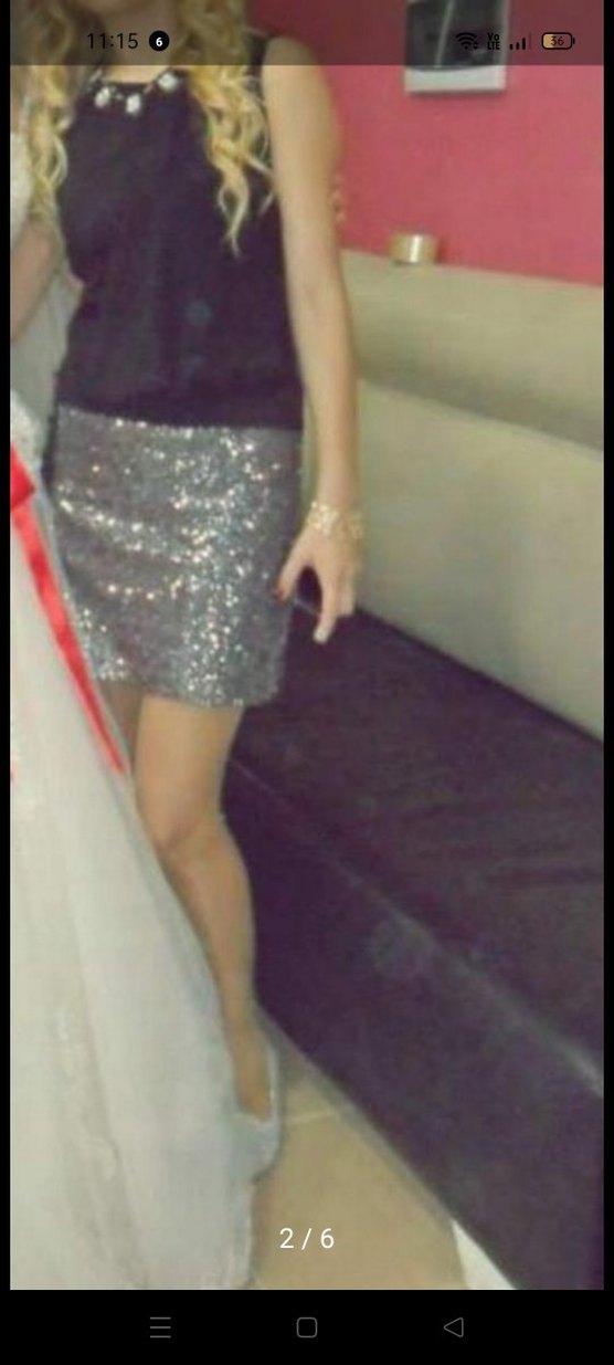 Siyah Parlak Payetli Mini Elbise - Görsel 2