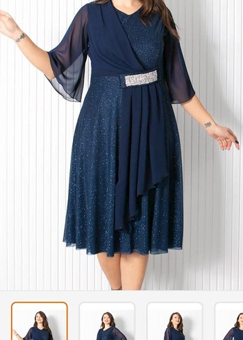 Parlak Lacivert Piliseli Uzun Abiye Elbise - Görsel 2