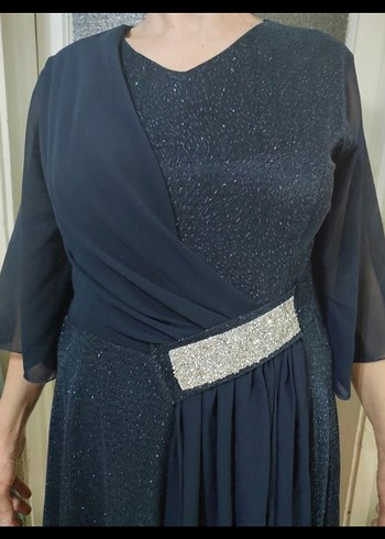 Parlak Lacivert Piliseli Uzun Abiye Elbise - Görsel 6