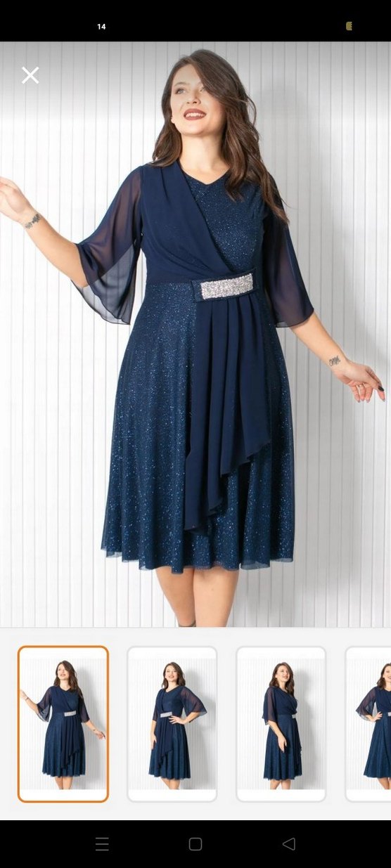 Parlak Lacivert Piliseli Uzun Abiye Elbise - Görsel 2