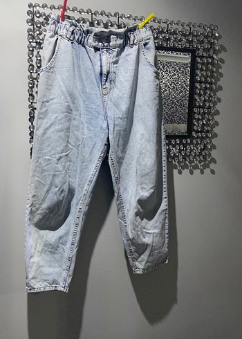 Gri Bağcıklı Loose Fit Kadın Denim Pantolon - Görsel 2