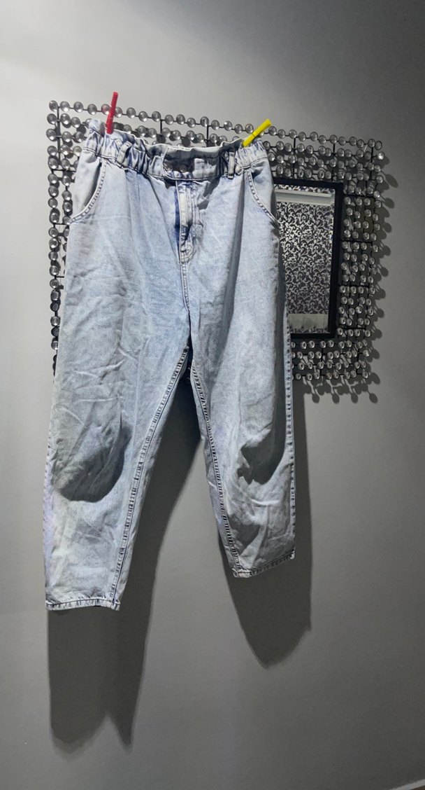 Gri Bağcıklı Loose Fit Kadın Denim Pantolon - Görsel 2