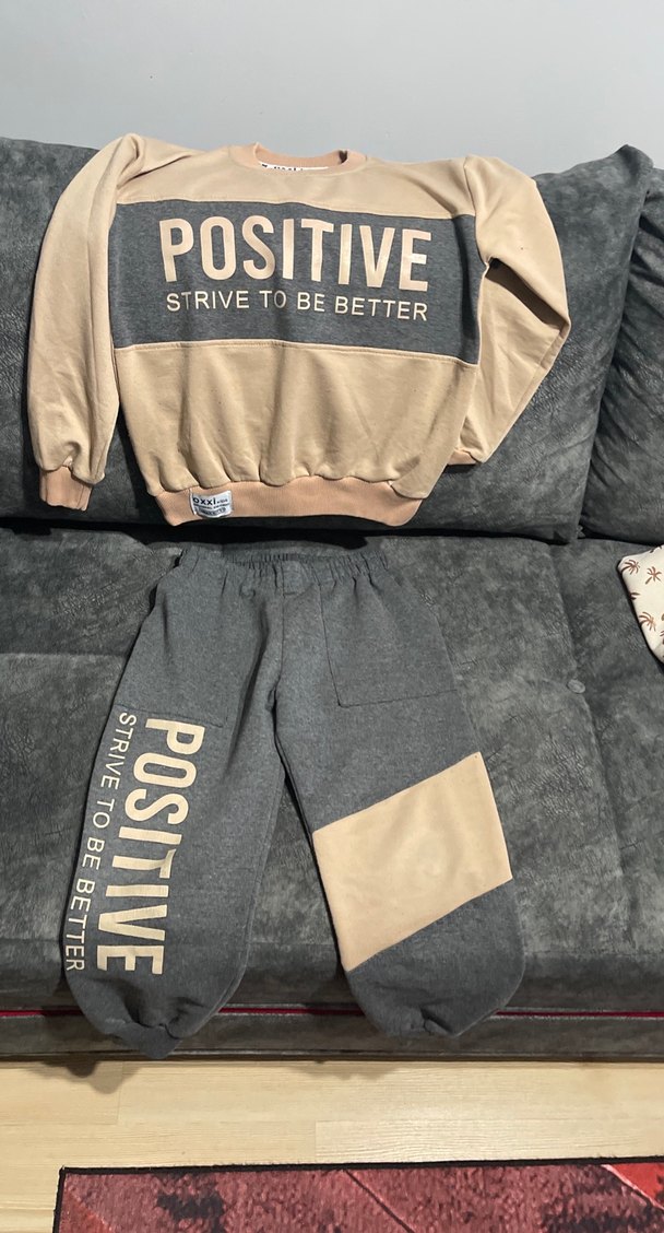 Gri Baskılı Kemerli Kız Eşofman Takımı - Görsel 2