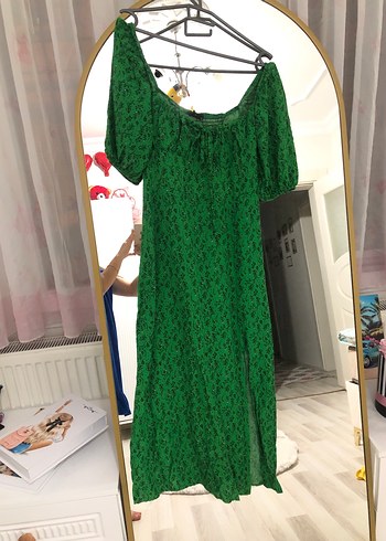 Yeşil Bohem Uzun Elbise