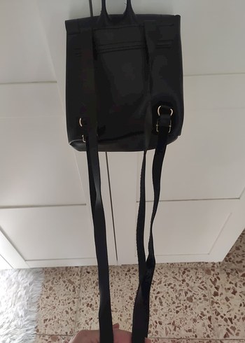 Kadın Siyah Deri Sade Sırt Çantası - Görsel 4