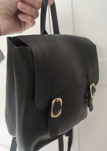 Kadın Siyah Deri Sade Sırt Çantası - Görsel 2