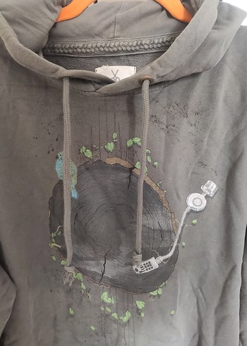 Gri Düğmeli Baskılı Erkek Sweatshirt - Görsel 2