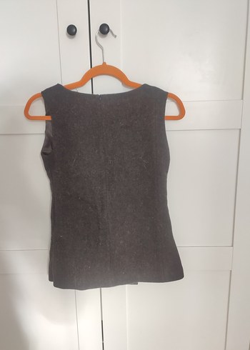 Düğmeli Kahverengi Yün Yelek - Görsel 3