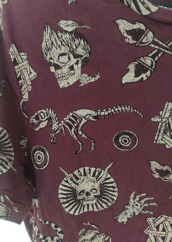 Bordo Bohem Desenli Tişört - Görsel 2