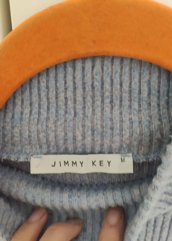 Mavi Kısa Kollu Boğazlı Triko Kazak - Görsel 2