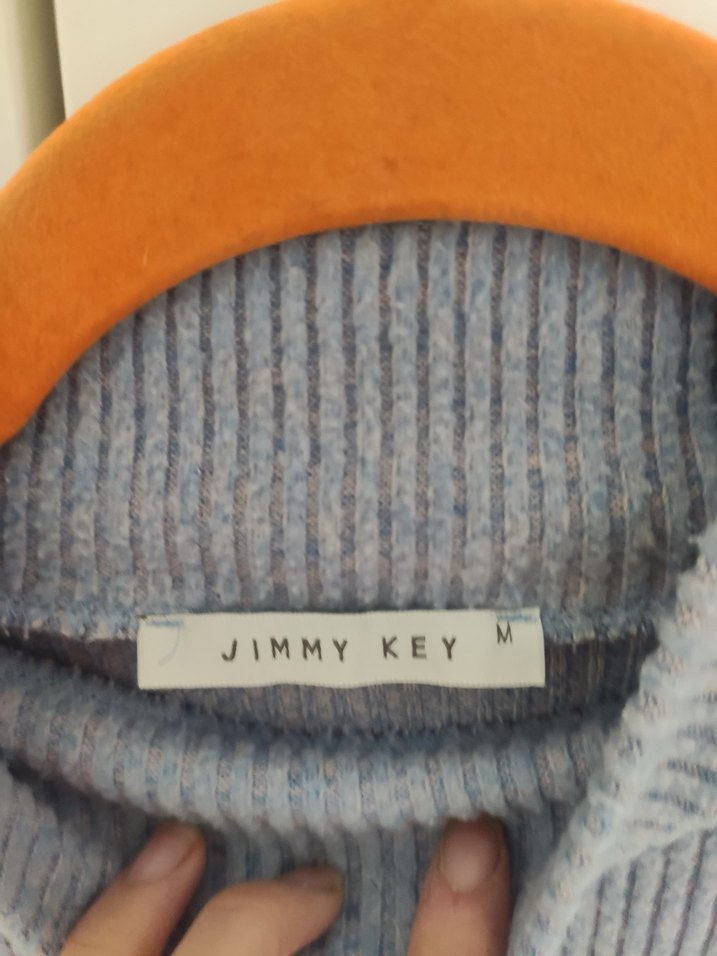 Mavi Kısa Kollu Boğazlı Triko Kazak - Görsel 2