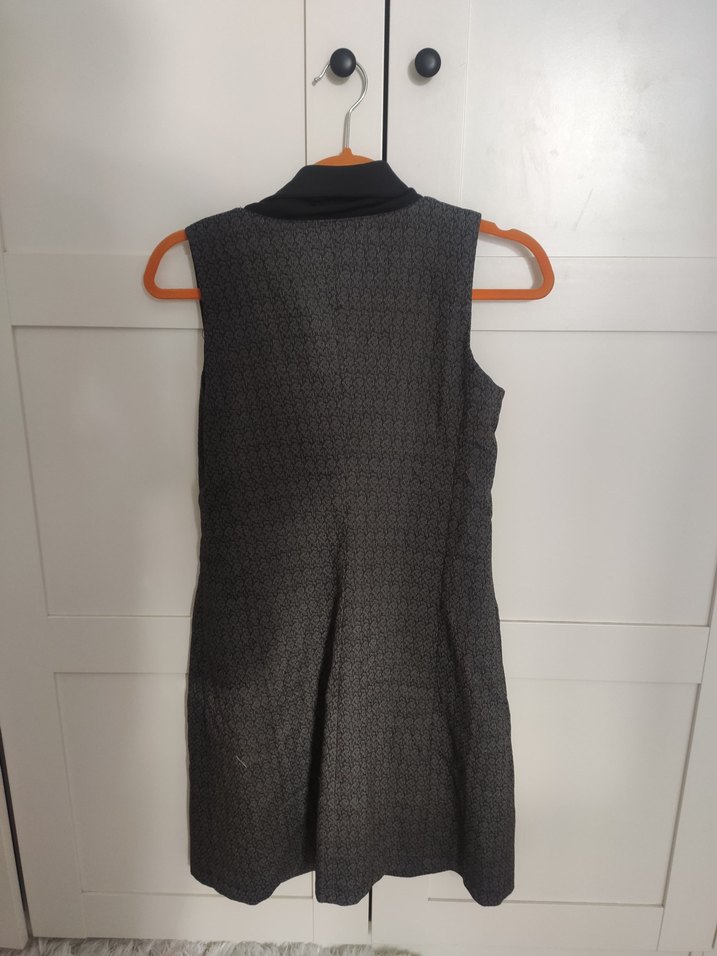 Gri Desenli Kolsuz Vintage Elbise - Görsel 2