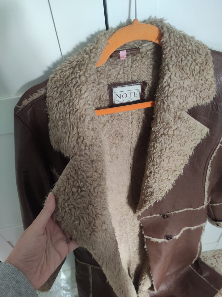 Kahverengi Uzun Deri Kadın Kaban - Görsel 4