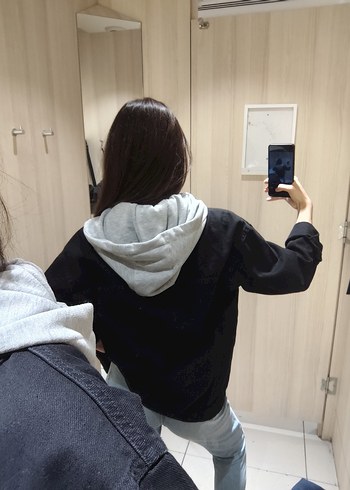 m Beden siyah Renk Siyah Kapüşonlu Kadın Kot Ceketi
