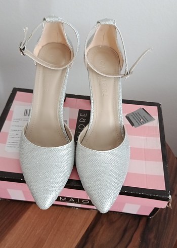 Gri Simli Kadın Topuklu Abiye Ayakkabı - Görsel 4