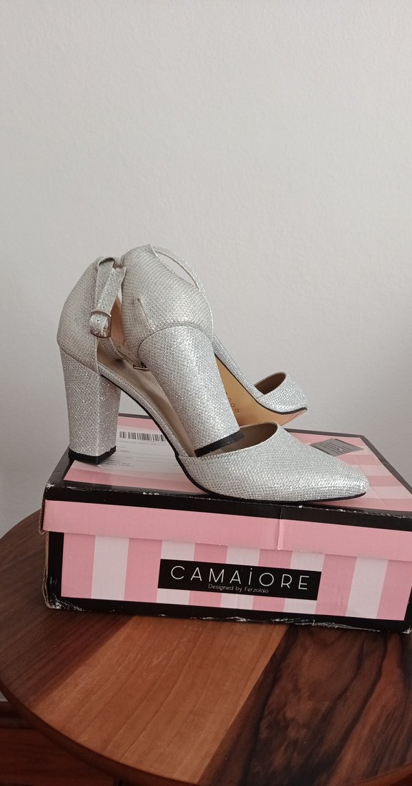 Gri Simli Kadın Topuklu Abiye Ayakkabı - Görsel 2