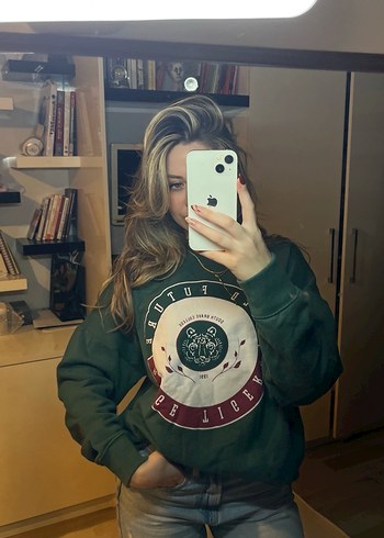 Kadın Haki Baskılı Oversize Sweatshirt - Görsel 3