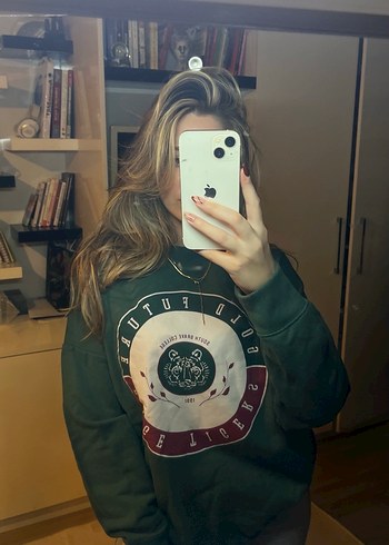 Kadın Haki Baskılı Oversize Sweatshirt - Görsel 5
