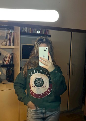 Kadın Haki Baskılı Oversize Sweatshirt - Görsel 9