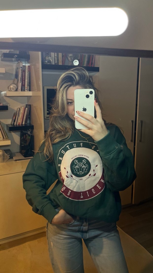 Kadın Haki Baskılı Oversize Sweatshirt - Görsel 3