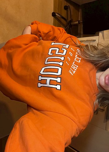 Turuncu Baskılı Kadın Sweatshirt - Görsel 5