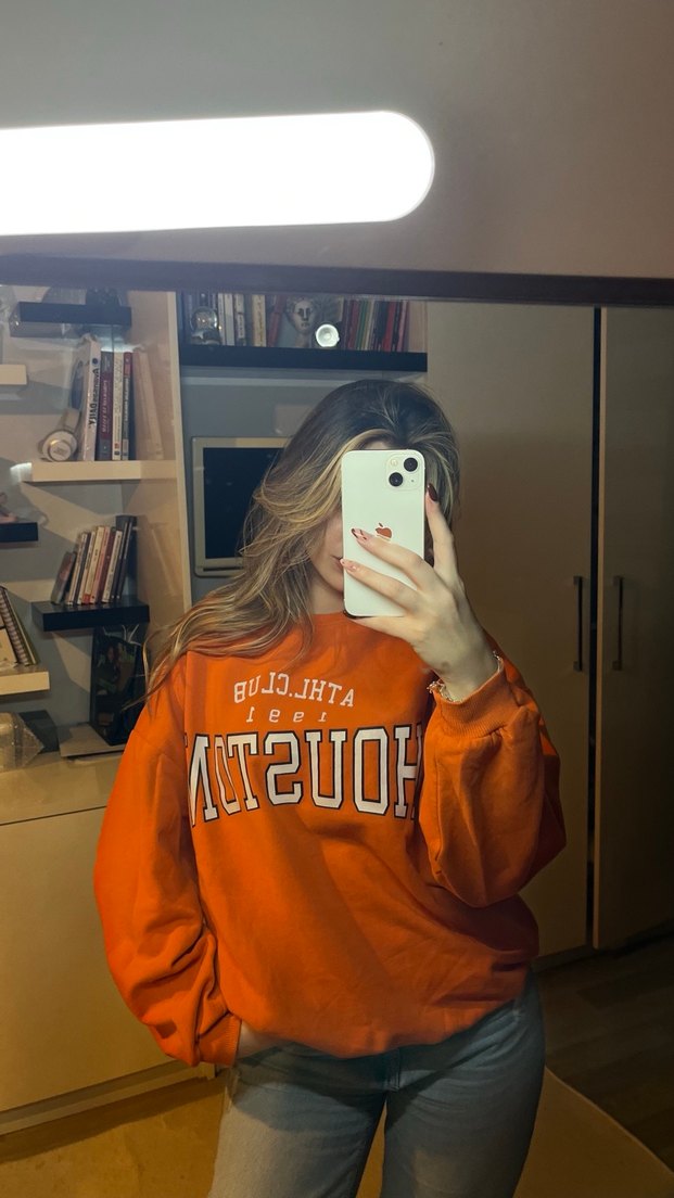 Turuncu Baskılı Kadın Sweatshirt - Görsel 4