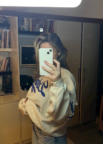 Beyaz Baskılı Oversize Sweatshirt - Görsel 9