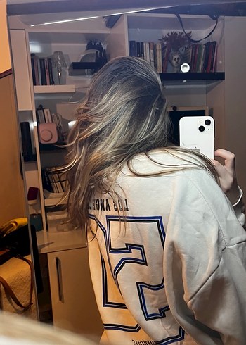 Beyaz Baskılı Oversize Sweatshirt - Görsel 8