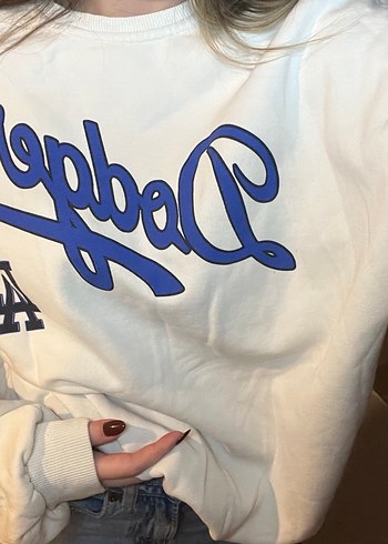 Beyaz Baskılı Oversize Sweatshirt - Görsel 4