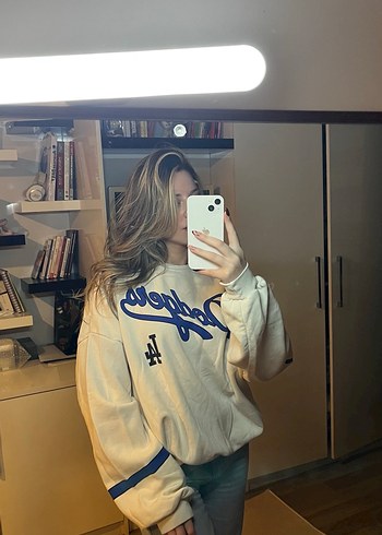 Beyaz Baskılı Oversize Sweatshirt - Görsel 5