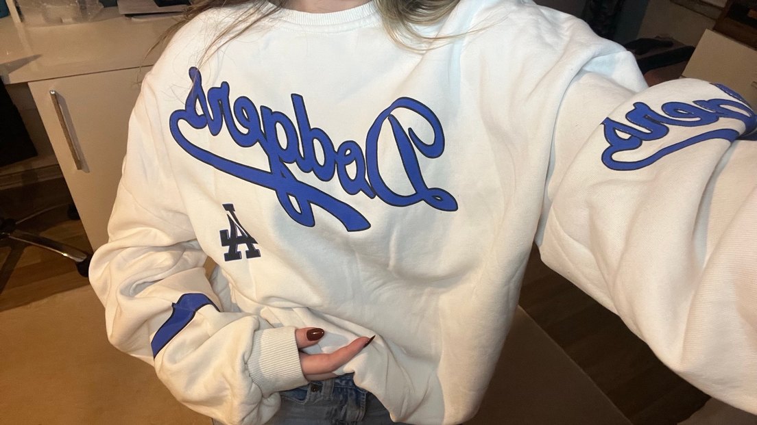 Beyaz Baskılı Oversize Sweatshirt - Görsel 4