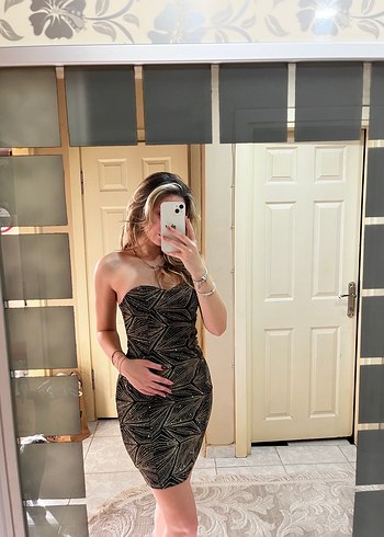 Haki straplez elbise - Görsel 3