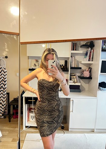 Haki straplez elbise - Görsel 4