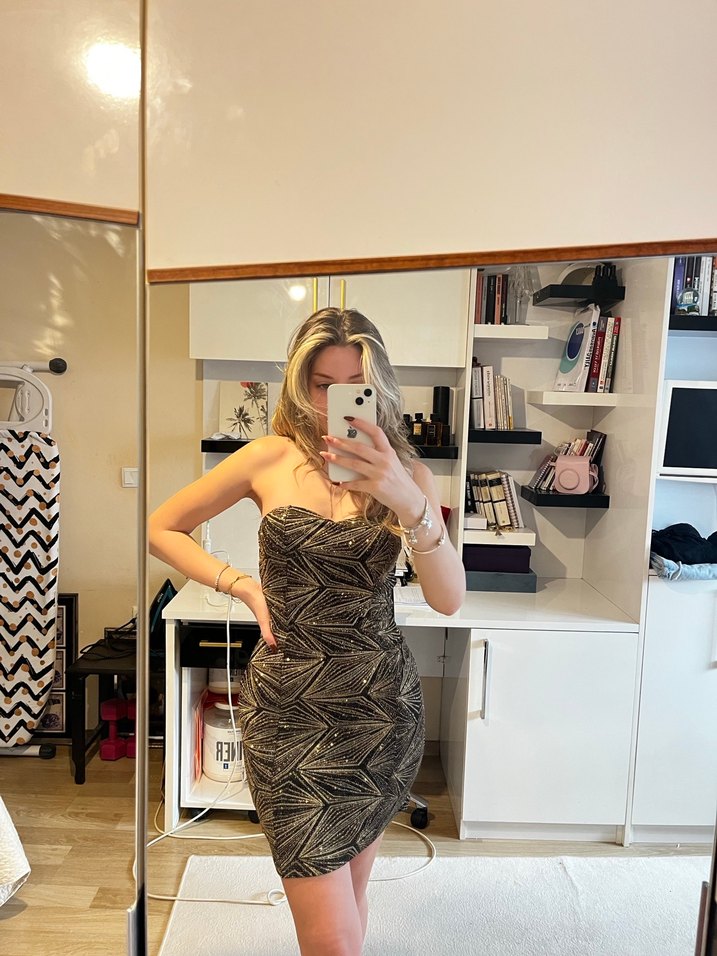 Haki straplez elbise - Görsel 4