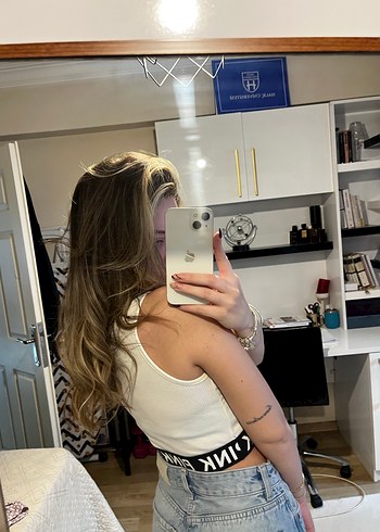 Beyaz İnce Crop Top - Görsel 3