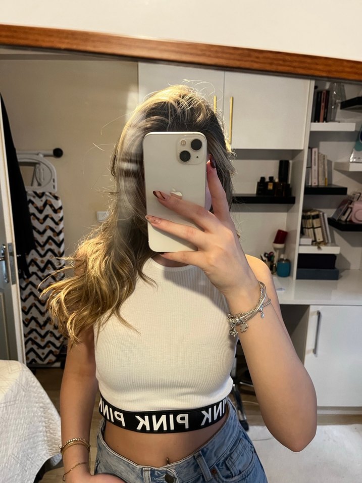 Beyaz İnce Crop Top - Görsel 2