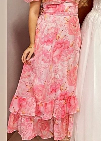 Pembe Straplez Uzun Bohem Elbise - Görsel 2