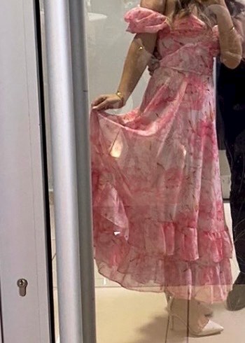 Pembe Straplez Uzun Bohem Elbise - Görsel 3