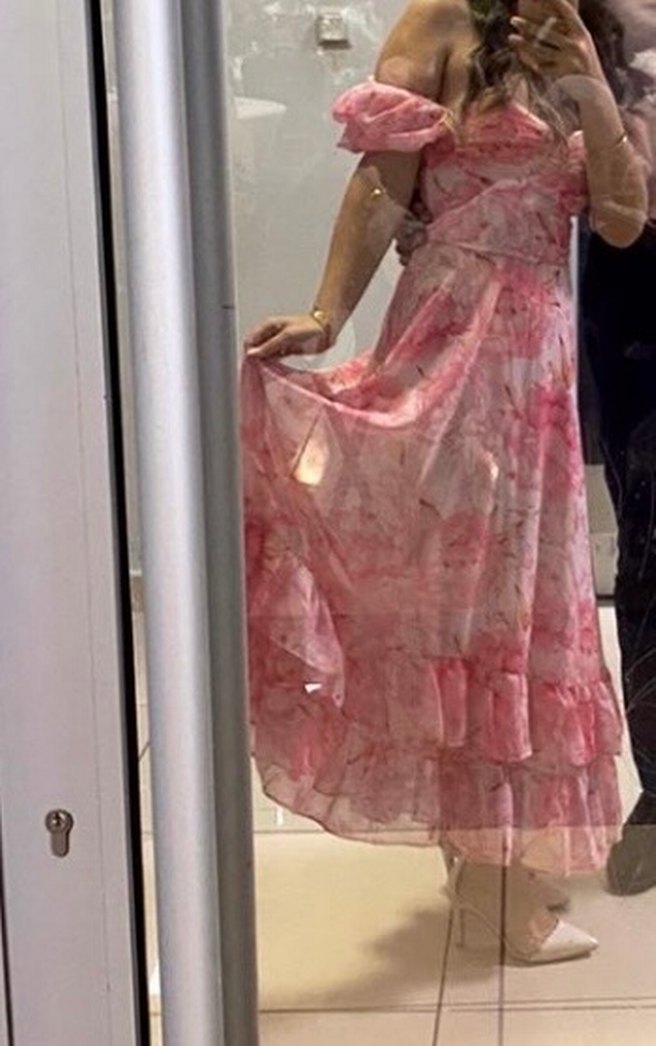 Pembe Straplez Uzun Bohem Elbise - Görsel 3