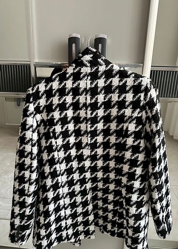 m Beden gri Renk Düğmeli Ekose Kadın Kalın Blazer Ceket