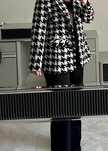 Diğer Düğmeli Ekose Kadın Kalın Blazer Ceket